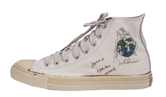 Yoko Ono Signed & Inscribed "Love X 2004" John Lennon Converse All Star Peace Chuck Taylor Sneaker (Beckett)